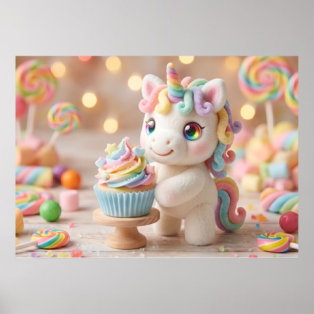 Pastel Candy Unicorn with Rainbow Cupcake Poster (Front)