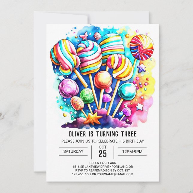 Pastel Candyland Kids Birthday Invitation (Front)