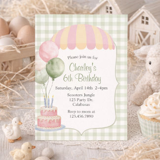 Pastel Carnival Birthday | Vintage | Gingham Invitation