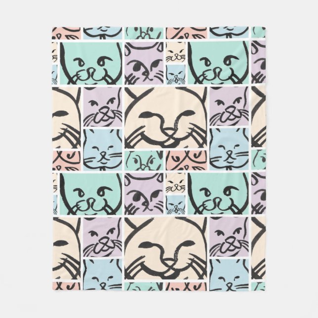 Pastel Cat Faces Fleece Blanket (Front)