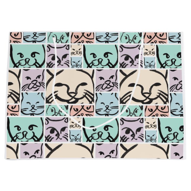Pastel Cat Faces Large Gift Bag (Front)