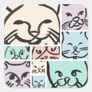 Pastel Cat Faces Square Sticker
