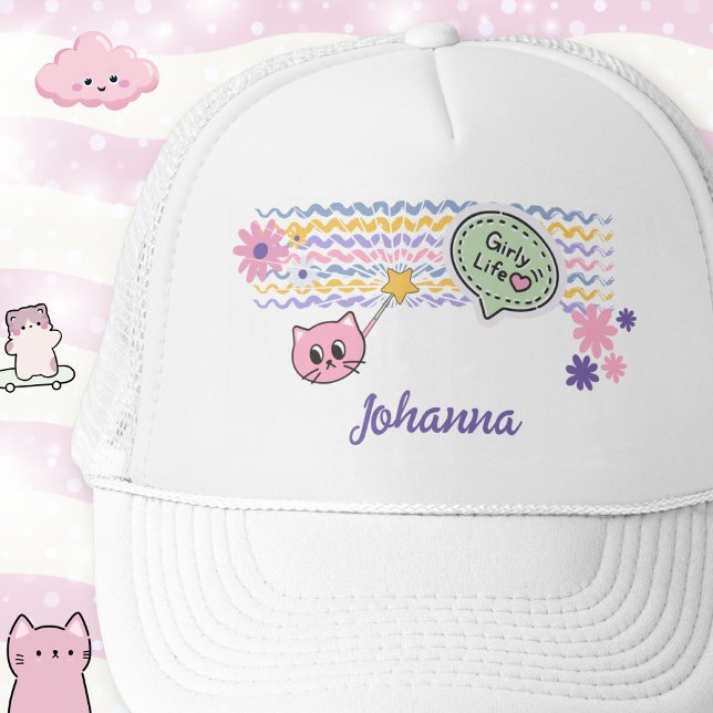 Pastel Cat Girly Life Rainbow Trucker Hat (Pastel Cat Girly Life Rainbow Trucker Hat ©Susanne Sachers - Sunny Wanderlust 🌞✈️)