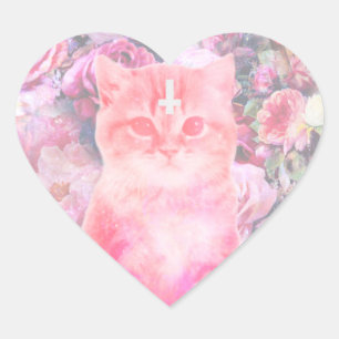 Pastel Cat  Heart-Shaped Sticker