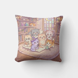 Pastel Cat Library Friends Pillow