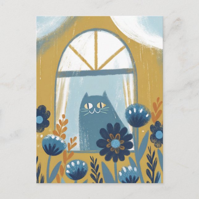Pastel Cat modern folk art Postcard (Front)