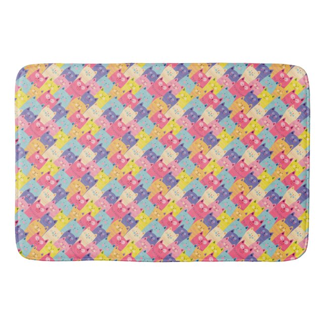 Pastel Cats Art Shower Curtains - Powder Room Gift Bath Mat (Front)