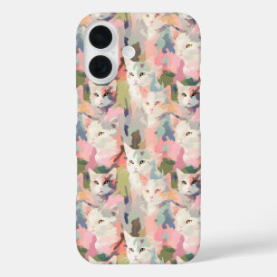Pastel Cats Colourful Pattern iPhone 16 Case