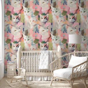 Pastel Cats Colourful Pattern Wallpaper
