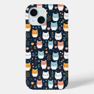 Pastel Cats Pattern iPhone 15 Case