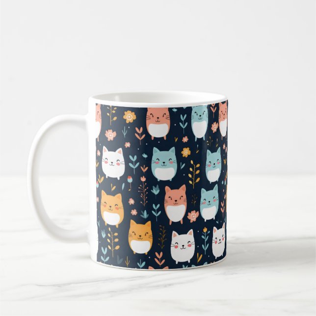 Pastel Cats Pattern Coffee Mug (Left)