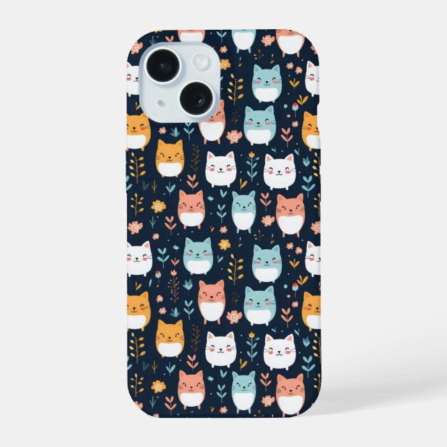 Pastel Cats Pattern iPhone 15 Case (Back)