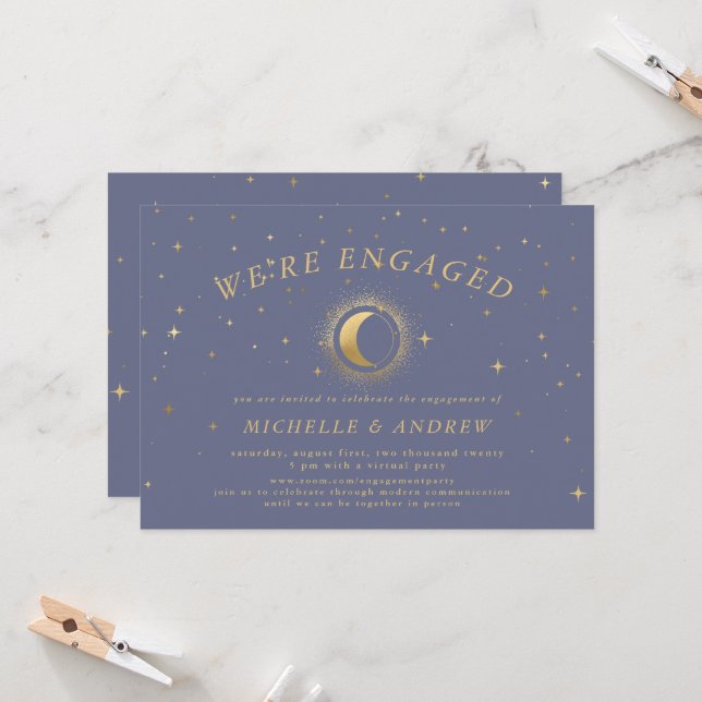 Pastel Celestial Gold Engagement Invitation (Front/Back In Situ)