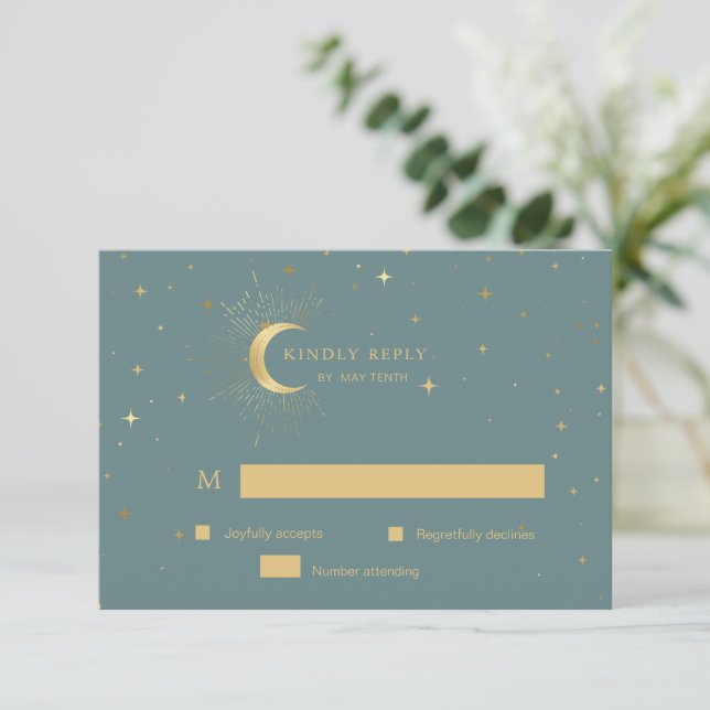 Pastel Celestial Gold Moon RSVP Response Card (Standing Front)