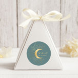 Pastel Celestial Gold Moon Wedding Classic Round Sticker<br><div class="desc">Our "Pastel Celestial Wedding" collection features a beautiful gold crescent moon with gold stars on various pastel backgrounds paired with elegant fonts. Easy for you to customise and you can choose among many items from this collection in our store.</div>