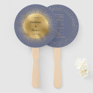 Pastel Celestial Gold Moon Wedding Program Hand Fan