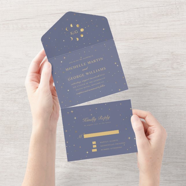 Pastel Celestial Gold Wedding All In One Invitation (Tearaway)