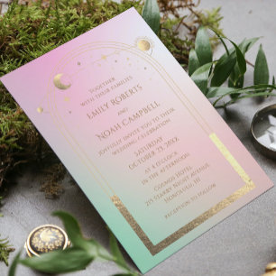 Pastel Celestial Sun Moon Stars Photo Wedding Invitation