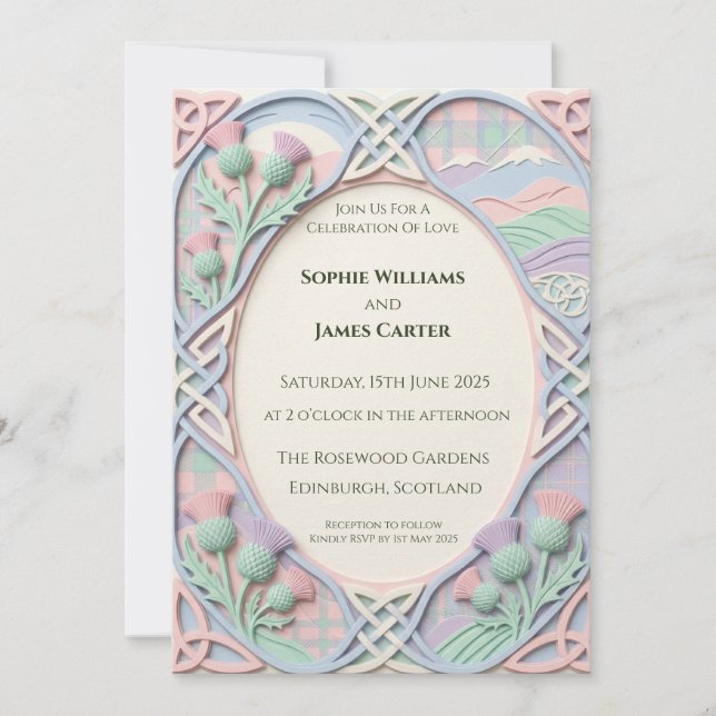 Pastel Celtic Highland Wedding Invitation (Front)