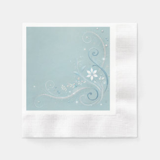 Pastel Cerulean Floral Motif Design Napkin