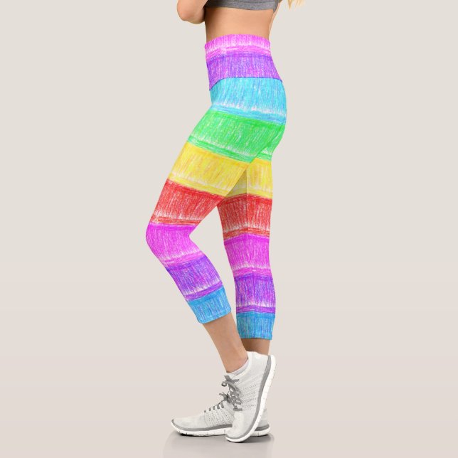 Pastel Chalk Rainbow Stripes Capri Leggings (Left)