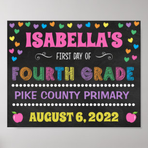 Pastel Chalkboard First Day of Fourth Grade Sign