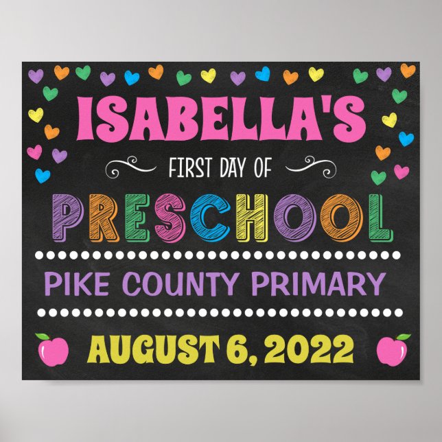 Pastel Chalkboard First Day of Preschool Sign (Front)