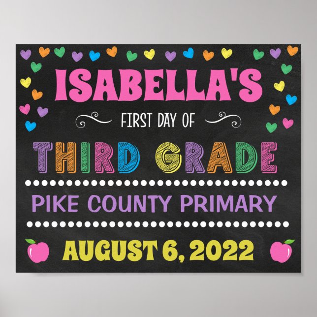 Pastel Chalkboard First Day of Third Grade Sign (Front)