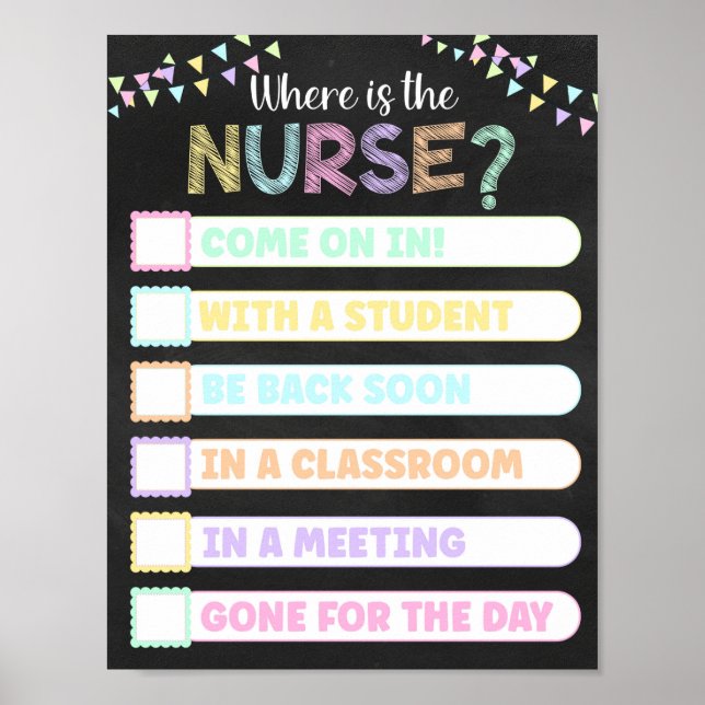 Pastel Chalkboard Where's the Nurse Door Sign (Front)