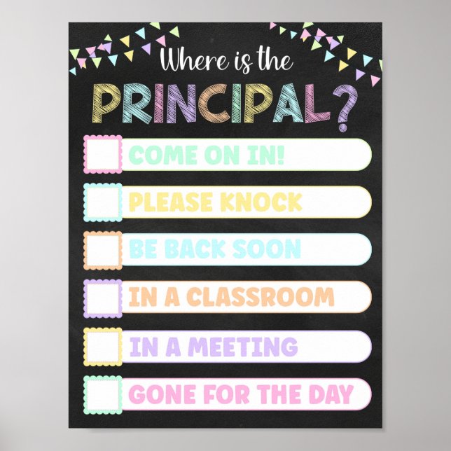 Pastel Chalkboard Where's the Principal Door Sign (Front)