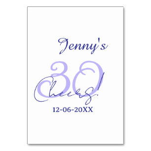 Pastel cheers 30th birthday purple elegant name da table number