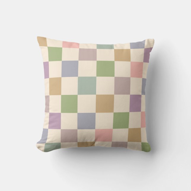Pastel Chequered Geometric Retro Chequered Pattern Cushion (Front)