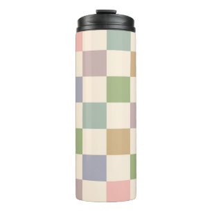 Pastel Chequered Geometric Retro Chequered Pattern Thermal Tumbler