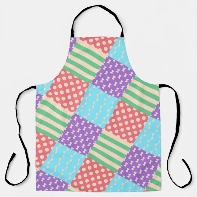 Pastel Chequered Stripe Bow Polkadot Geometric Apron (Front)