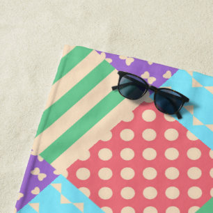 Pastel Chequered Stripe Bow Polkadot Geometric Beach Towel