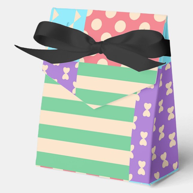 Pastel Chequered Stripe Bow Polkadot Geometric Favour Box (Front)