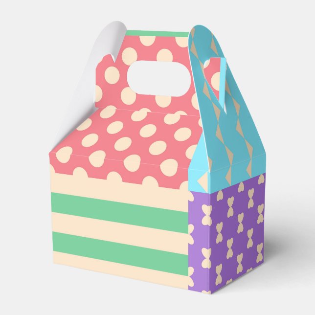 Pastel Chequered Stripe Bow Polkadot Geometric Favour Box (Front Side)