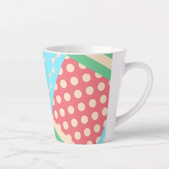 Pastel Chequered Stripe Bow Polkadot Geometric Latte Mug (Right)