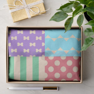 Pastel Chequered Stripe Bow Polkadot Geometric Tissue Paper