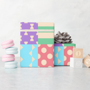 Pastel Chequered Stripe Bow Polkadot Geometric Wrapping Paper