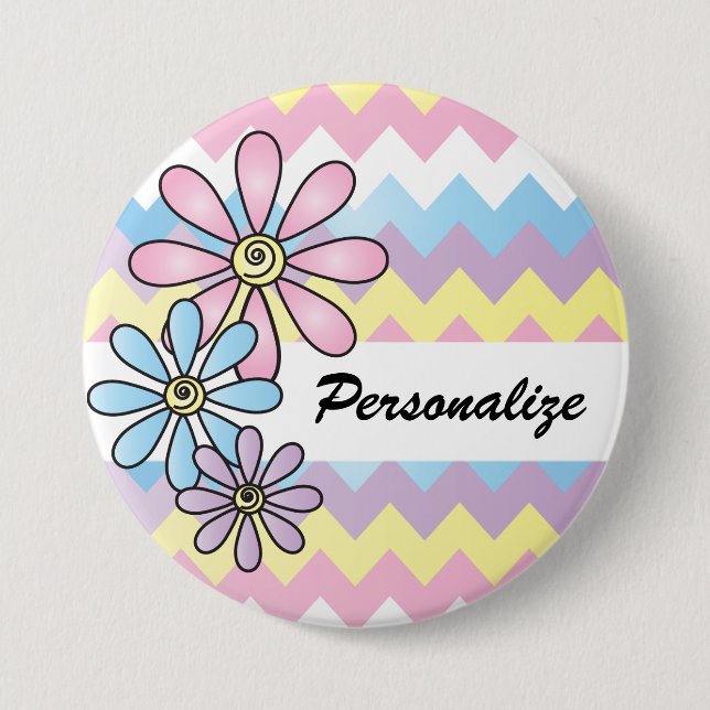 Pastel Chevron Floral | DIY Name 7.5 Cm Round Badge (Front)