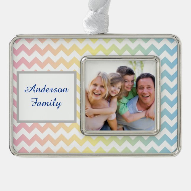 Pastel Chevron Silver Plated Framed Ornament (Front)