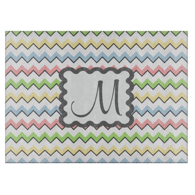 Pastel Chevron with Monogram by Shirley Taylor Cutting Board (Front)