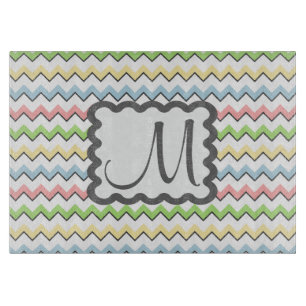 Pastel Chevron with Monogram by Shirley Taylor Cutting Board
