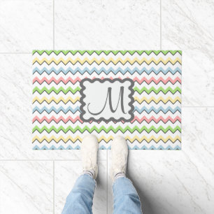 Pastel Chevron with Monogram by Shirley Taylor Doormat