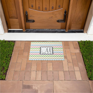 Pastel Chevron with Monogram by Shirley Taylor Doormat