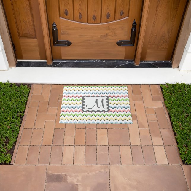 Pastel Chevron with Monogram by Shirley Taylor Doormat (Outdoor)