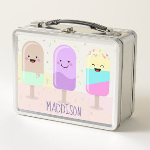 Pastel Chibi Ice Lollies Cute Personalised Metal Lunch Box
