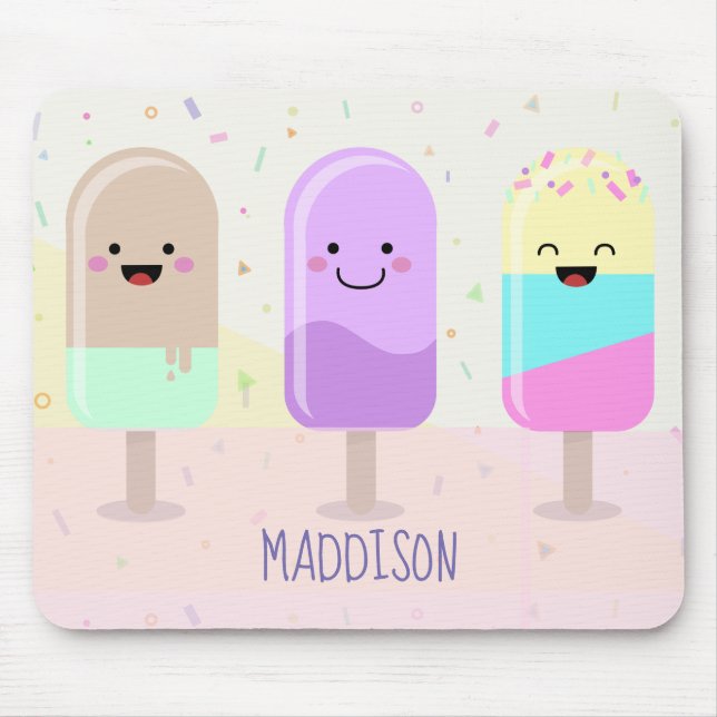Pastel Chibi Ice Lollies Cute Personalised Mouse Pad (Front)