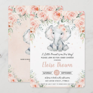 Pastel Chic Blush Floral Elephant Baby Shower  Invitation